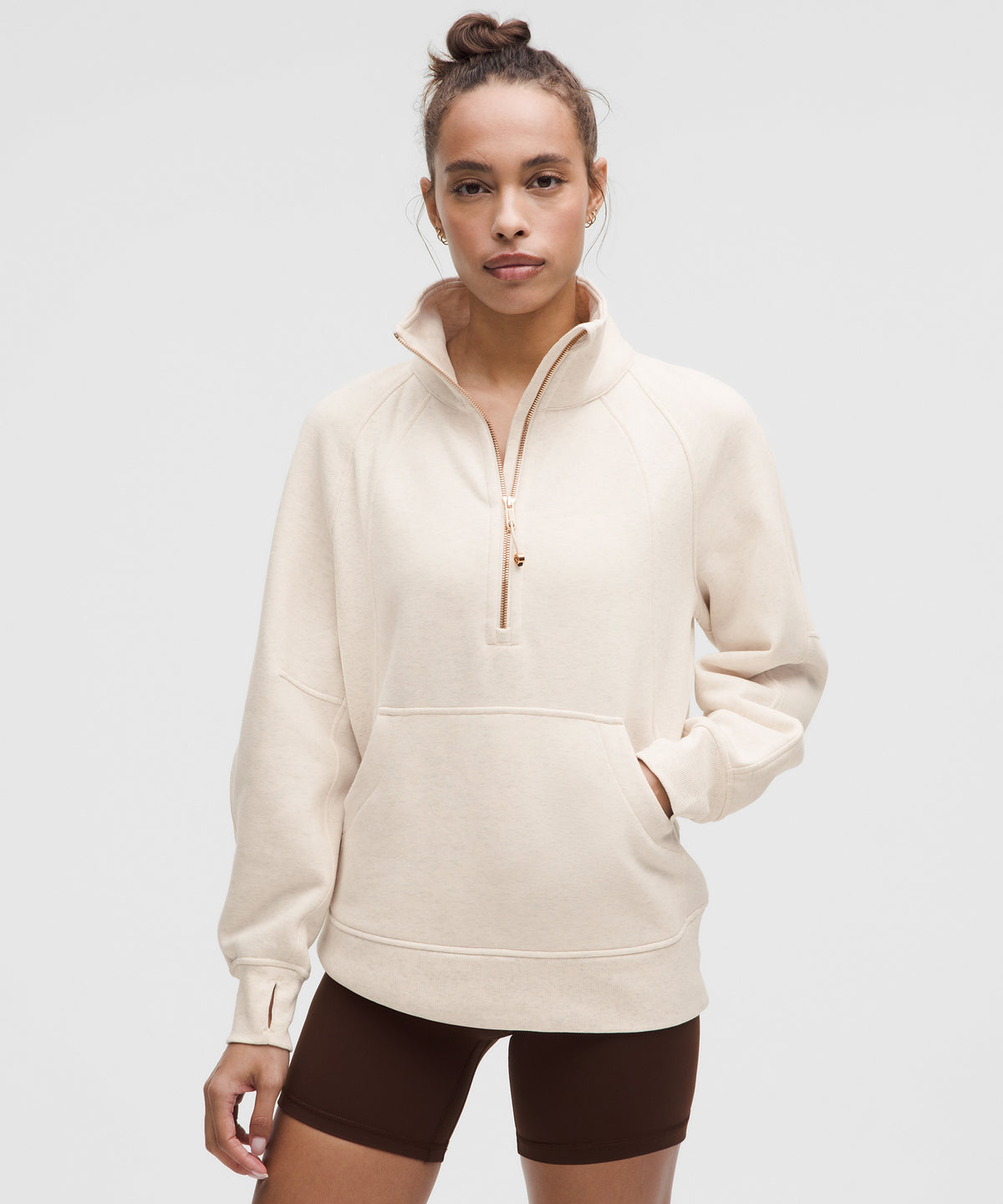 lululemon Scuba Oversized Funnel-Neck Half-Zip *Long - HEATHERED LIGHT IVORY / GOLD