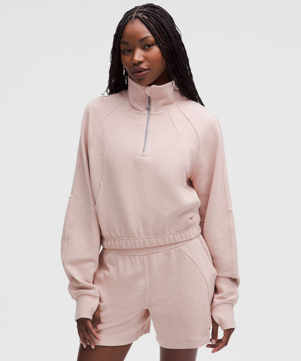 lululemon Scuba Cropped Funnel-Neck Half Zip *Waffle - HEATHERED MINK BERRY