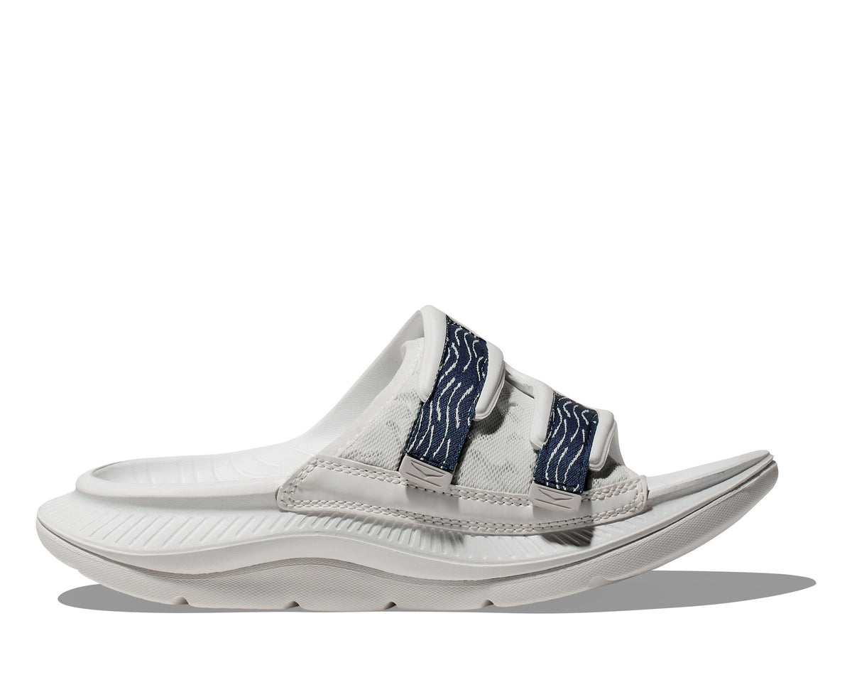 HOKA Ora Luxe Recovery Slide - WHITE / BELLWETHER BLUE