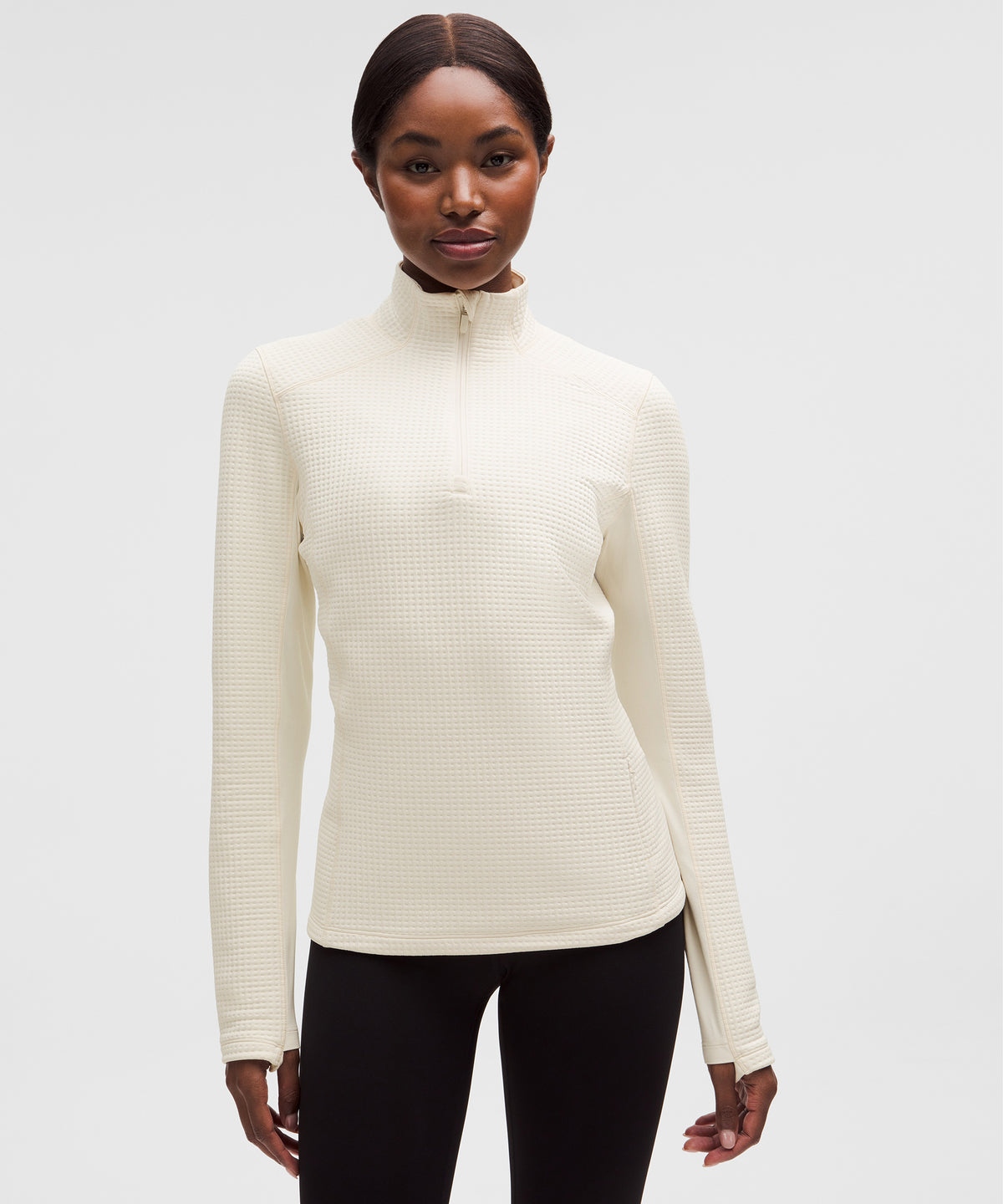 lululemon Waffle-Knit Half-Zip Long Sleeve - LIGHT IVORY